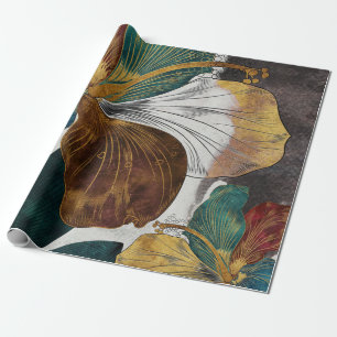 Abstract Gold Line Floral Art with Bold Petals Wrapping Paper