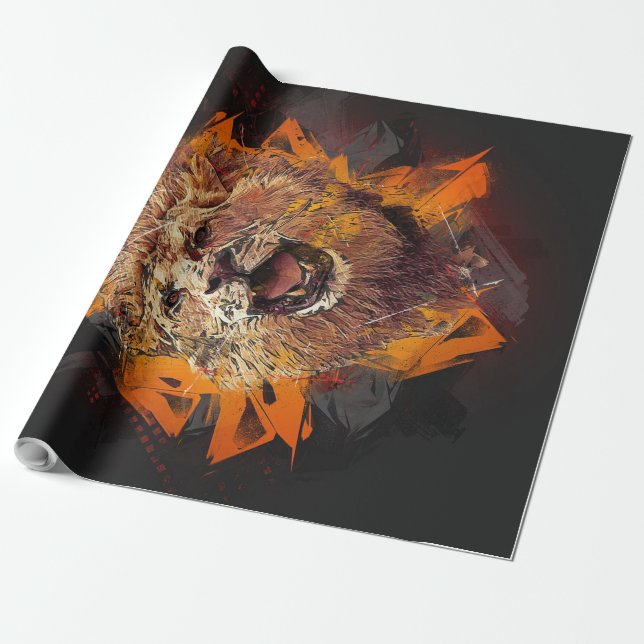 Abstract Gold Lion Wrapping Paper (Unrolled)