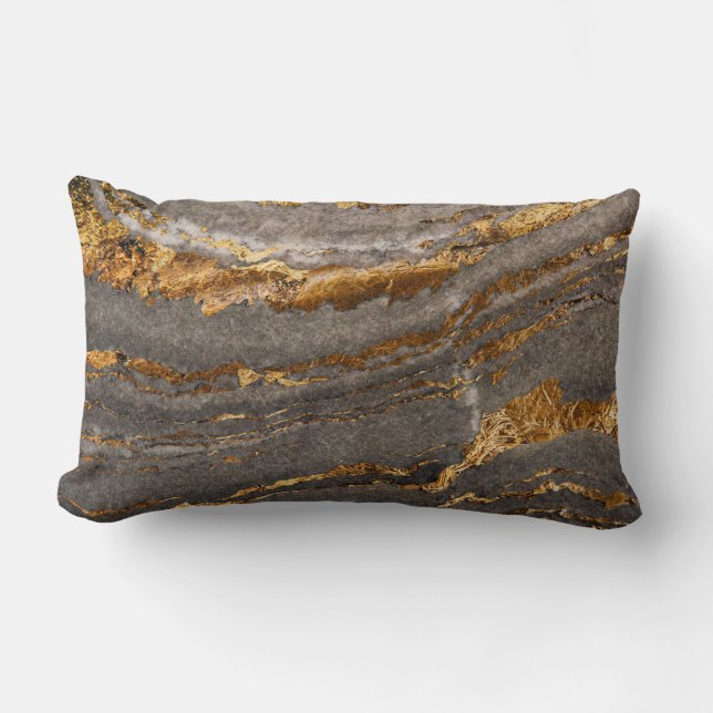 Abstract Gold Marble Lumbar Cushion (Front)