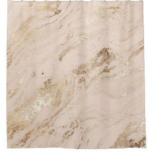Abstract gold marble with glitter waves shower curtain