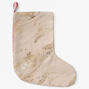 Abstract gold marble with glitter waves small christmas stocking