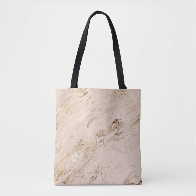 Abstract gold marble with glitter waves tote bag (Front)