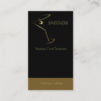 Abstract Gold Martini Olive Cocktail Bartender Business Card