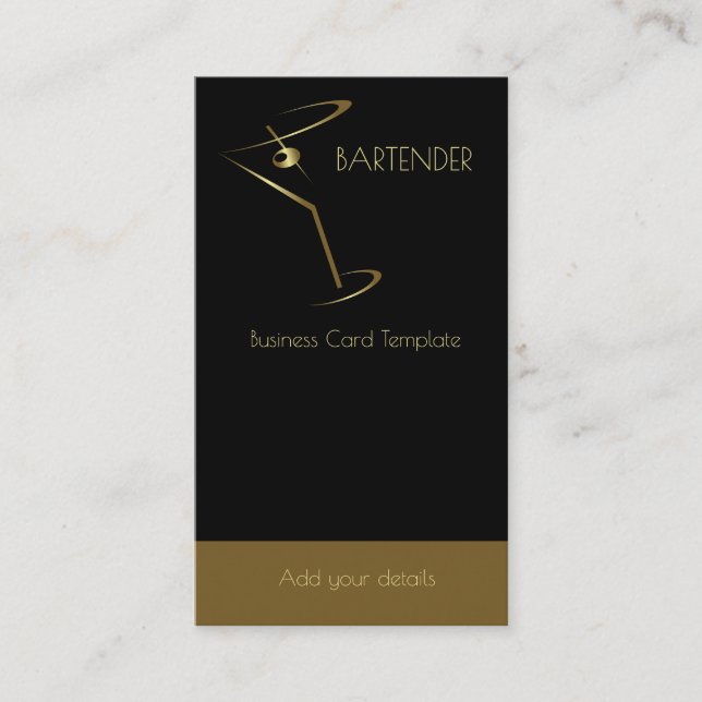 Abstract Gold Martini Olive Cocktail Bartender Business Card (Front)