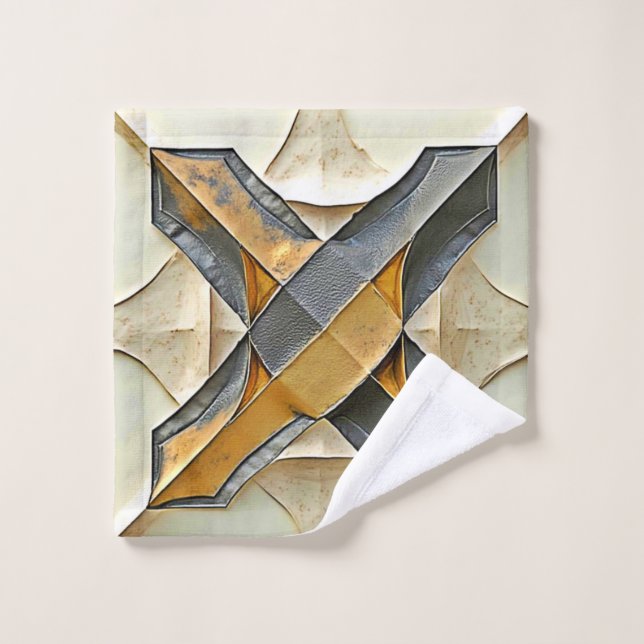 Abstract Gold Metal Design Bath Towel Set (Wash Cloth)