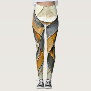 Abstract Gold Metal Design Leggings