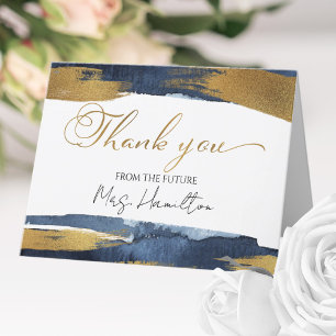 Abstract Gold Navy Blue Bridal Shower Thank You Card