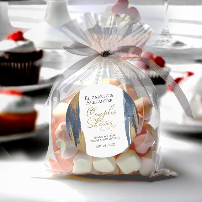 Abstract Gold Navy Blue Couples Shower thank you Classic Round Sticker (Creator Uploaded)