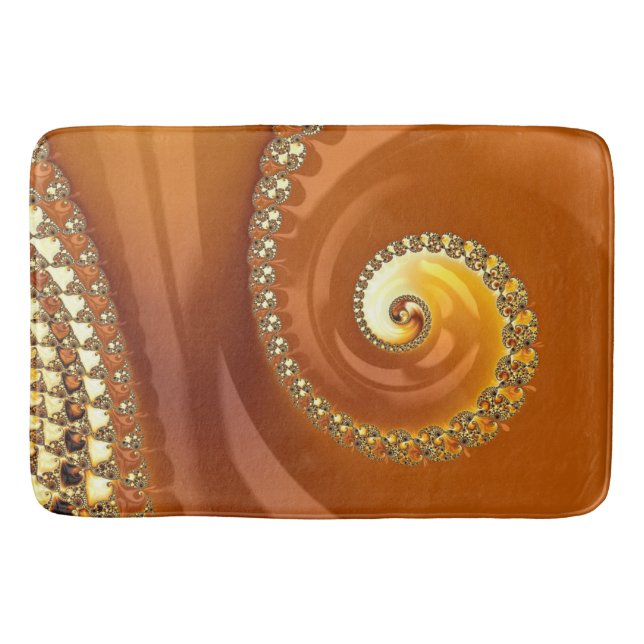 Abstract Gold Orange Gradient Spiral Fractal Bath Mat (Front)