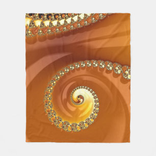 Abstract Gold Orange Gradient Spiral Fractal Fleece Blanket
