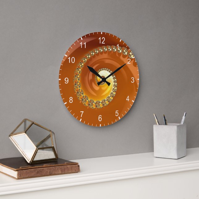 Abstract Gold Orange Gradient Spiral Fractal Large Large Clock (Office)