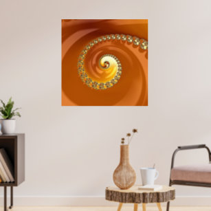 Abstract Gold Orange Gradient Spiral Fractal Poster