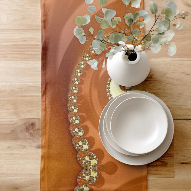 Abstract Gold Orange Gradient Spiral Fractal Short Table Runner (Creator Uploaded)
