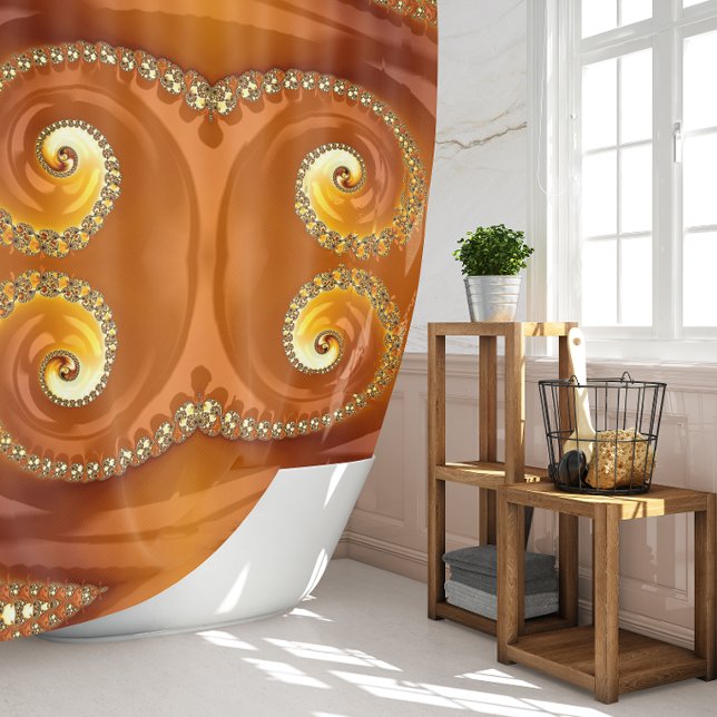 Abstract Gold Orange Gradient Spiral Fractal Shower Curtain (Creator Uploaded)