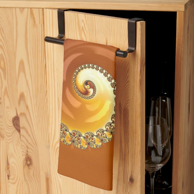 Abstract Gold Orange Gradient Spiral Fractal Tea Towel (Thirds Fold)