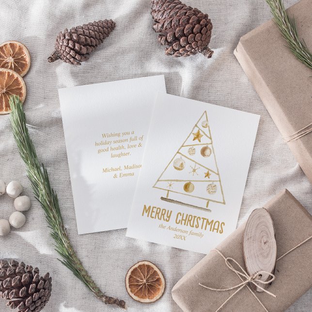 Abstract Gold Ornaments Tree Merry Christmas Holiday Card (Creator Uploaded)