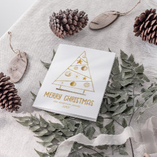 Abstract Gold Ornaments Tree Merry Christmas Holiday Card