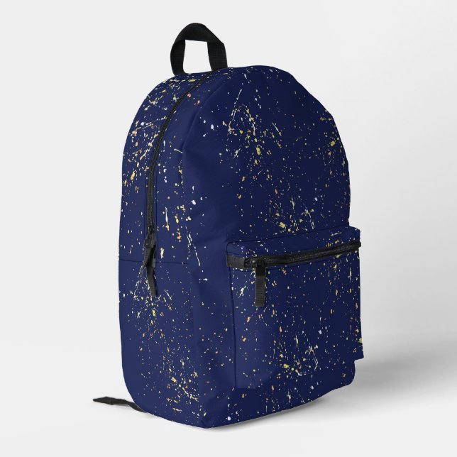 Abstract Gold Paint Splatter On Navy Blue Printed Backpack (Back Corner Left)