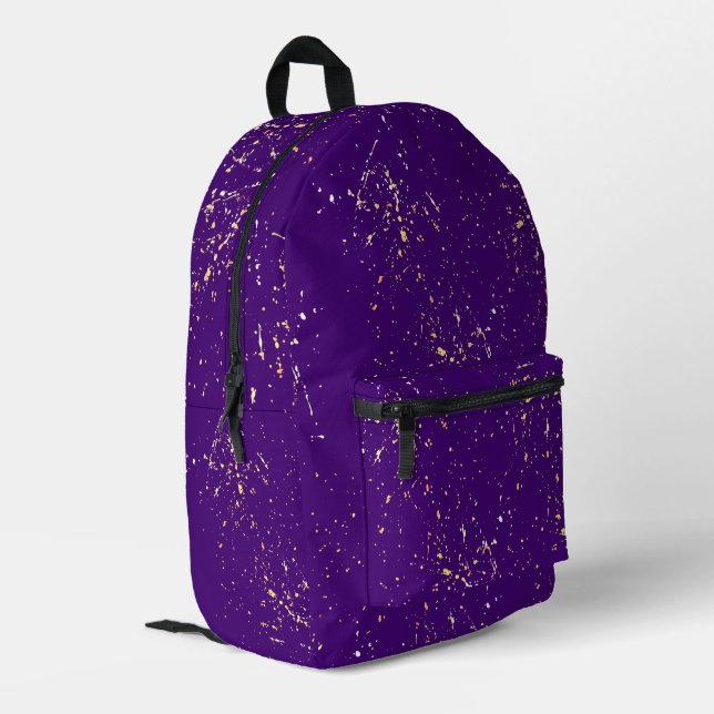 Abstract Gold Paint Splatter On Purple Printed Backpack (Back Corner Left)