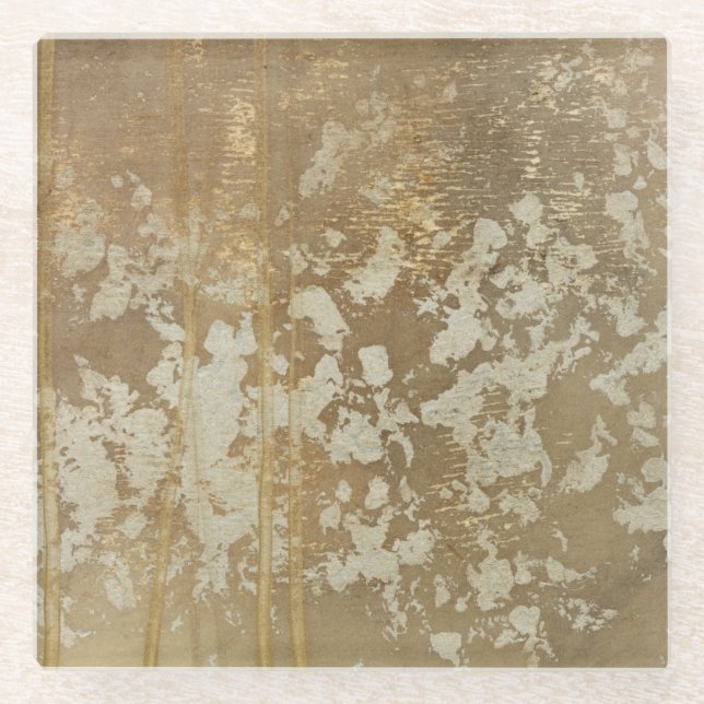 Abstract Gold Painting with Silver Speckles Glass Coaster (Front)