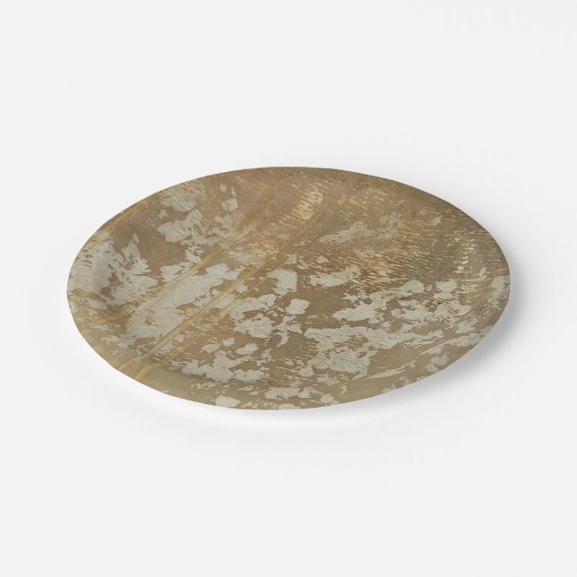 Abstract Gold Painting with Silver Speckles Paper Plate (Angled)