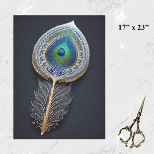 Abstract Gold Peacock Feather Illustration Large Tissue Paper