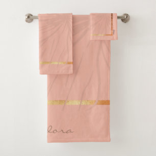 Abstract Gold Pink Floral Bath Towel Set