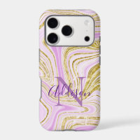 Abstract Gold Purple Swirl Monogram Stylish