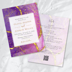 Abstract Gold Purple Unique All in One QR Wedding Invitation