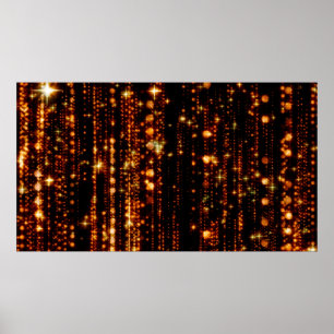 Abstract gold rain with bright particles with flar poster