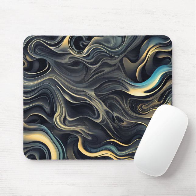 Abstract Gold Smoke Design On Black Mouse Pad (With Mouse)
