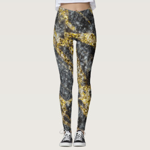 Abstract gold sparkles rocky texture leggings