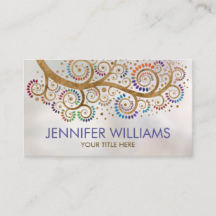 Abstract gold swirl tree branch -colourful leaves  business card