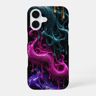 Abstract Gold Teal Magenta Purple Orange iPhone 16 Case
