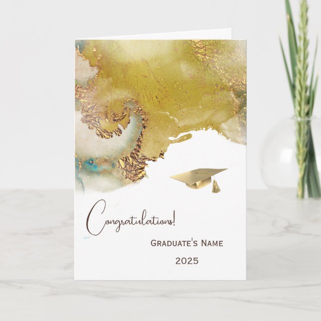 Abstract Gold Teal Personalised Graduation  Card (Front)