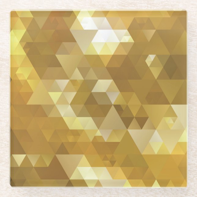 Abstract Gold Triangle Texture Glass Coaster (Front)