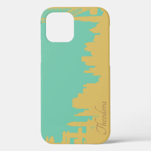 Abstract Gold Tusquoise Buildings iPhone 12 Case