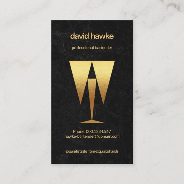 Abstract Gold Tuxedo Black Granite Bartender Business Card (Front)