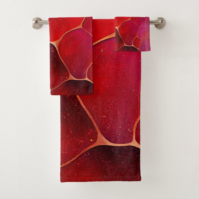 Abstract Gold web over Violet, Purple and Magenta Bath Towel Set (Insitu)