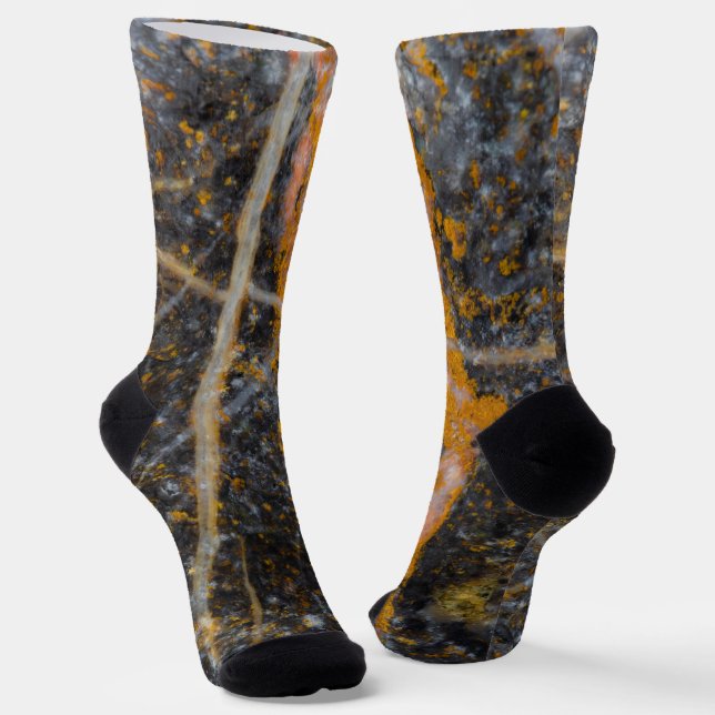 Abstract gold white lines rock texture socks (Angled)