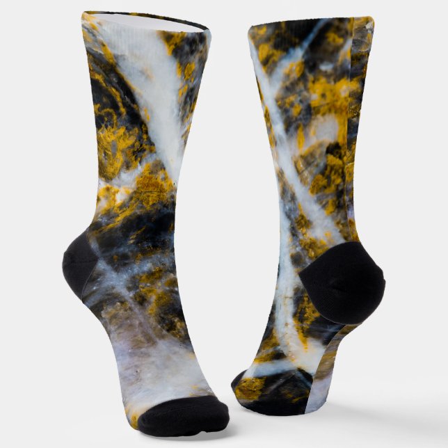 Abstract gold white lines rocky texture socks (Angled)