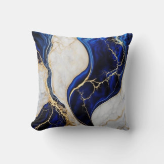 Abstract Gold, White & Royal Blue Cushion