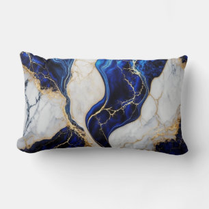 Abstract Gold, White & Royal Blue Lumbar Cushion