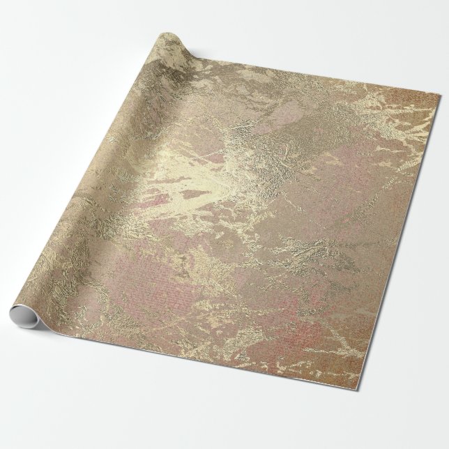 Abstract Golden Foil Metallic Stroke Rose Gold Wrapping Paper (Unrolled)
