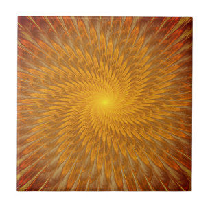 Abstract Golden Fractal Ceramic Tile