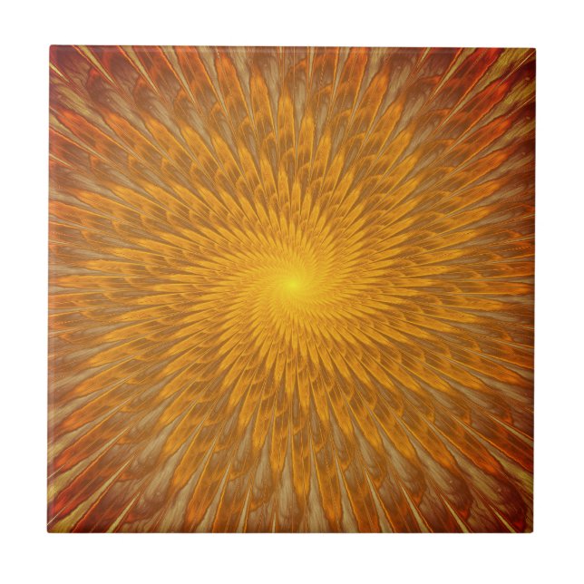 Abstract Golden Fractal Ceramic Tile (Front)