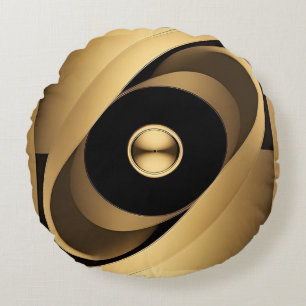 Abstract Golden Geometric Design Round Cushion
