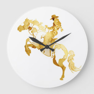 Abstract Golden Horse and Rider Large Clock