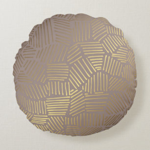 Abstract golden lines pattern round cushion