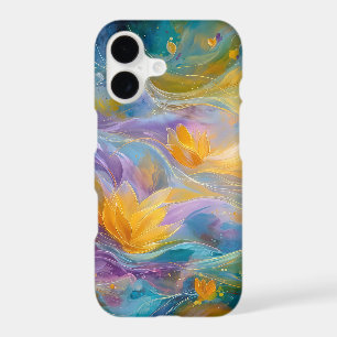 Abstract Golden Lotus Floating Flowers 